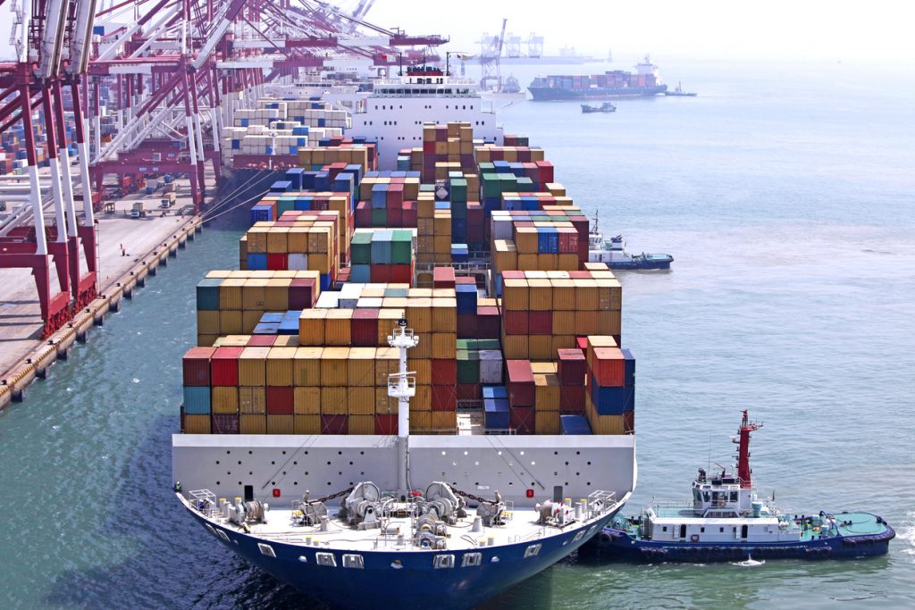 Container ship in harbour