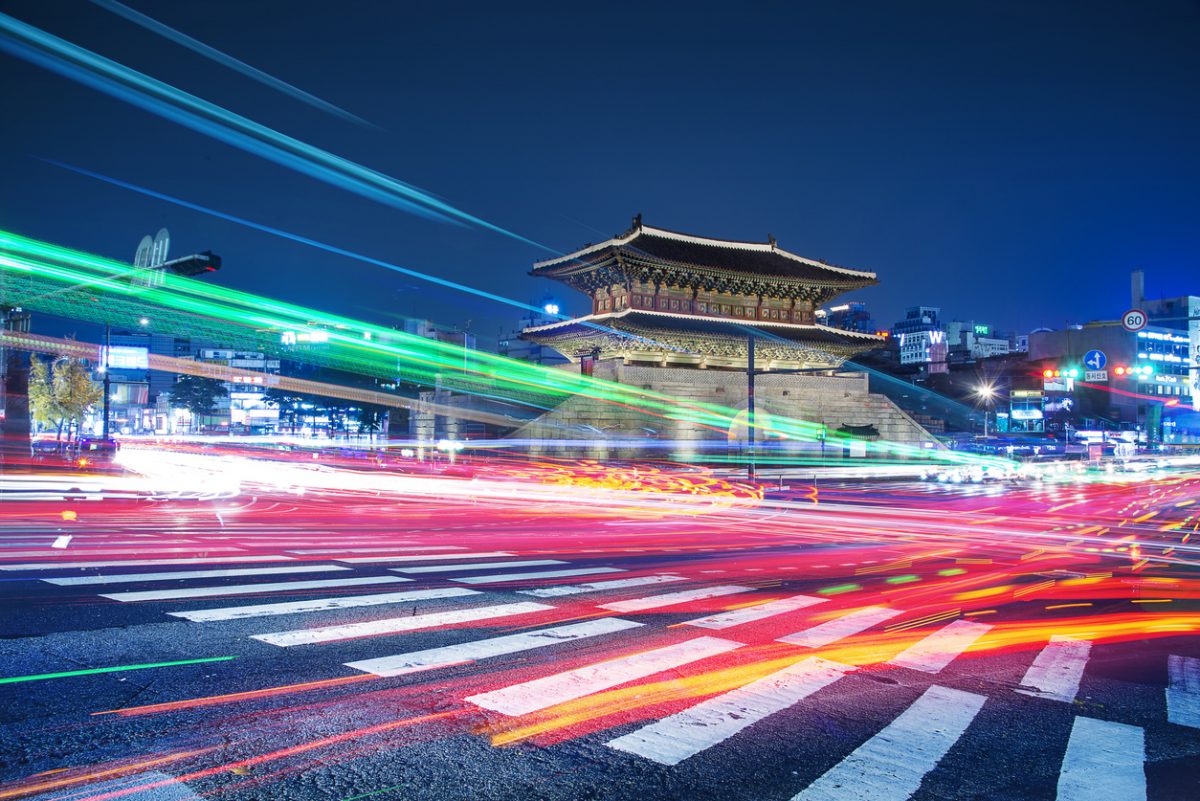 Beautiful night scene at “Dongdaemun” East Gate Seoul ,South Korea.