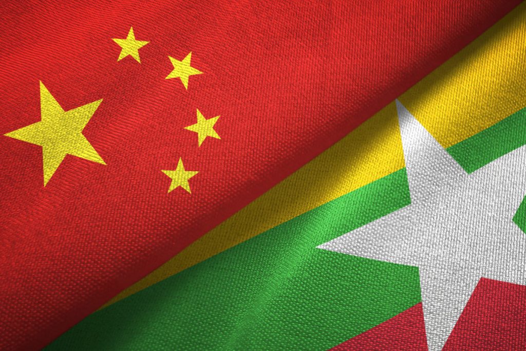 Flags of Myanmar and China