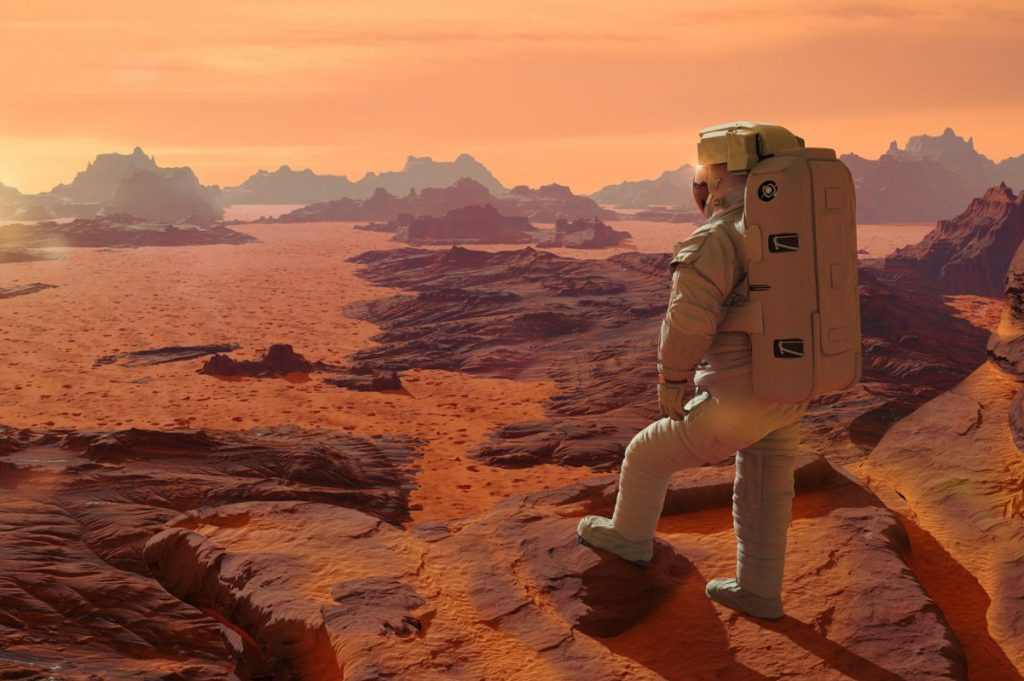 astronaut on planet Mars illustration