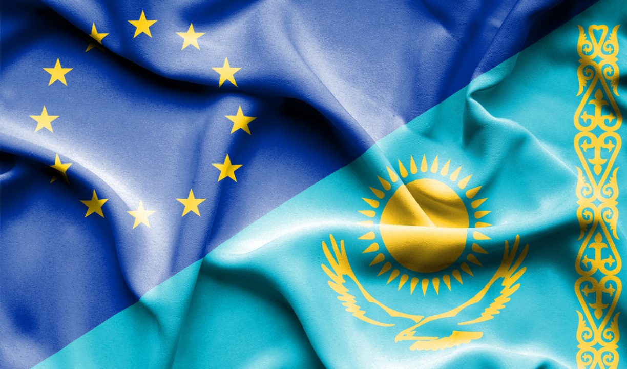 Flags of Kazakhstan and the EU