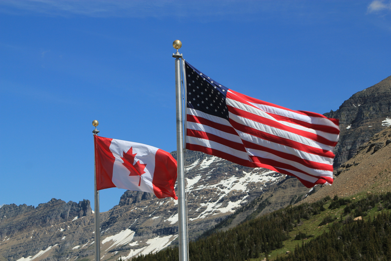 American and Canadian flags