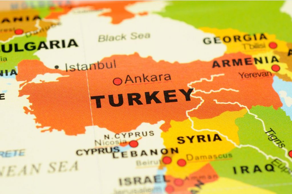 Turkey/Republic of Türkiye on a map